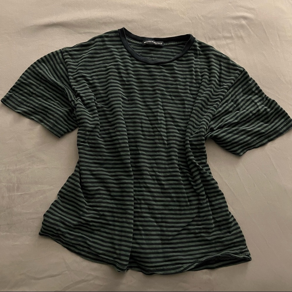 Brandy Melville Green Black Striped Shirt